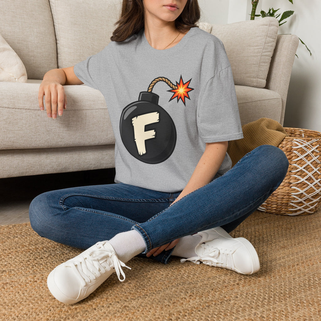 Funny F-Bomb Graphic T‑Shirt — 'F' Letter Cartoon Bomb Design
