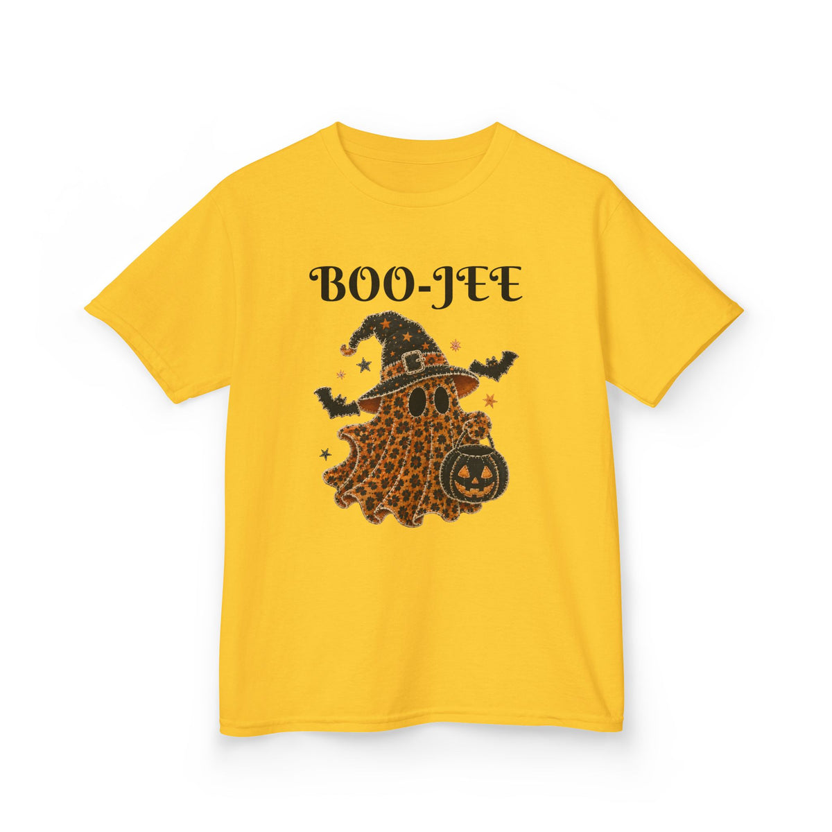 Kids Halloween Tee — "Boo-Jei" Leopard Ghost Witch Shirt