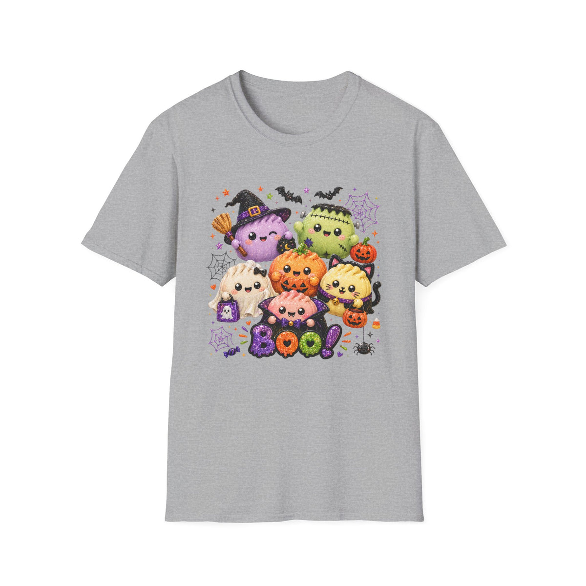 Cute Halloween Squish Dumplings Pumpkin & Monster T-Shirt — Kawaii Trick-or-Treat 'Boo' Tee