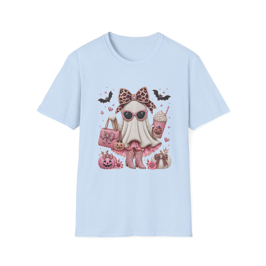 Cute Pink Leopard Ghost T-Shirt — Halloween Girly Graphic Tee