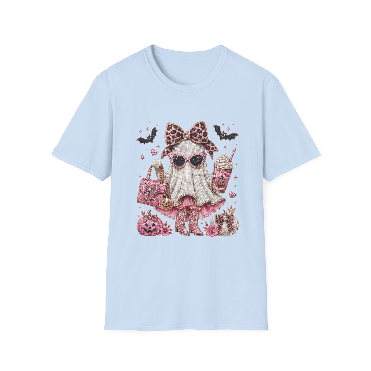 Cute Pink Leopard Ghost T-Shirt — Halloween Girly Graphic Tee