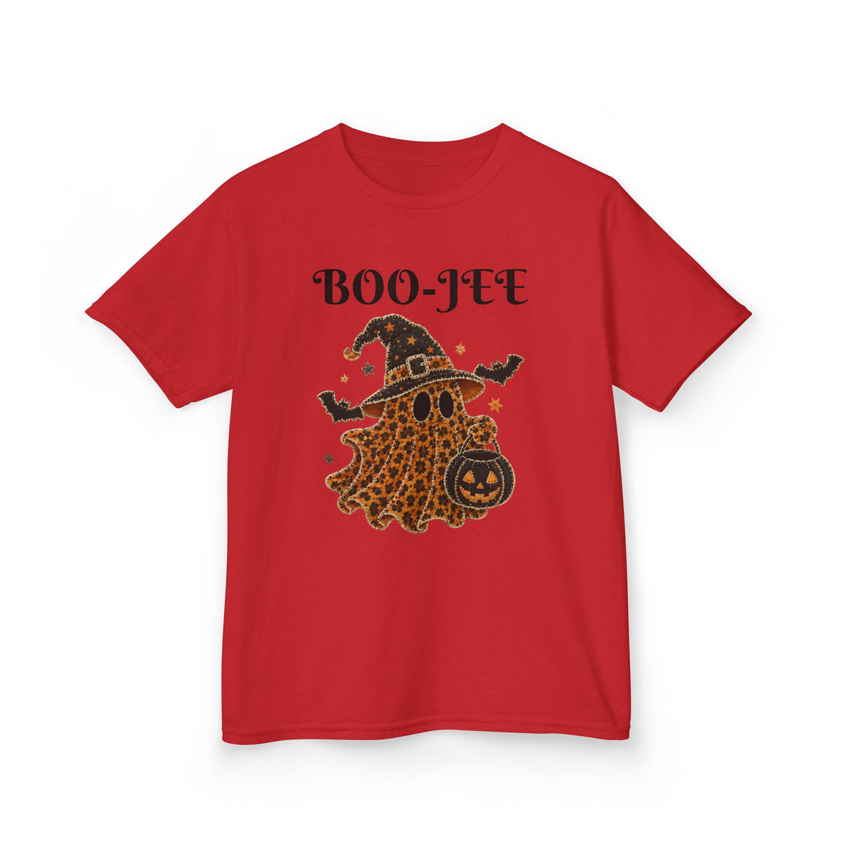 Kids Halloween Tee — "Boo-Jei" Leopard Ghost Witch Shirt