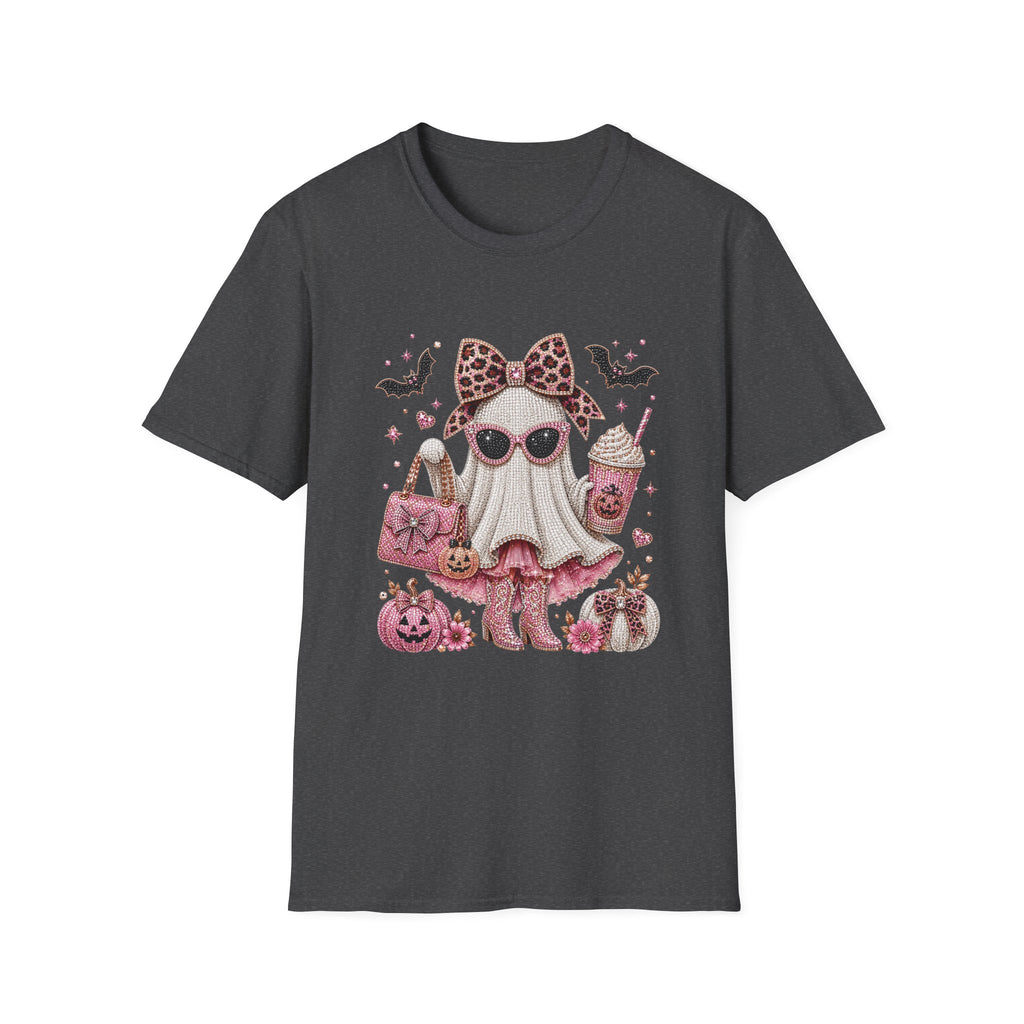 Cute Pink Leopard Ghost T-Shirt — Halloween Girly Graphic Tee