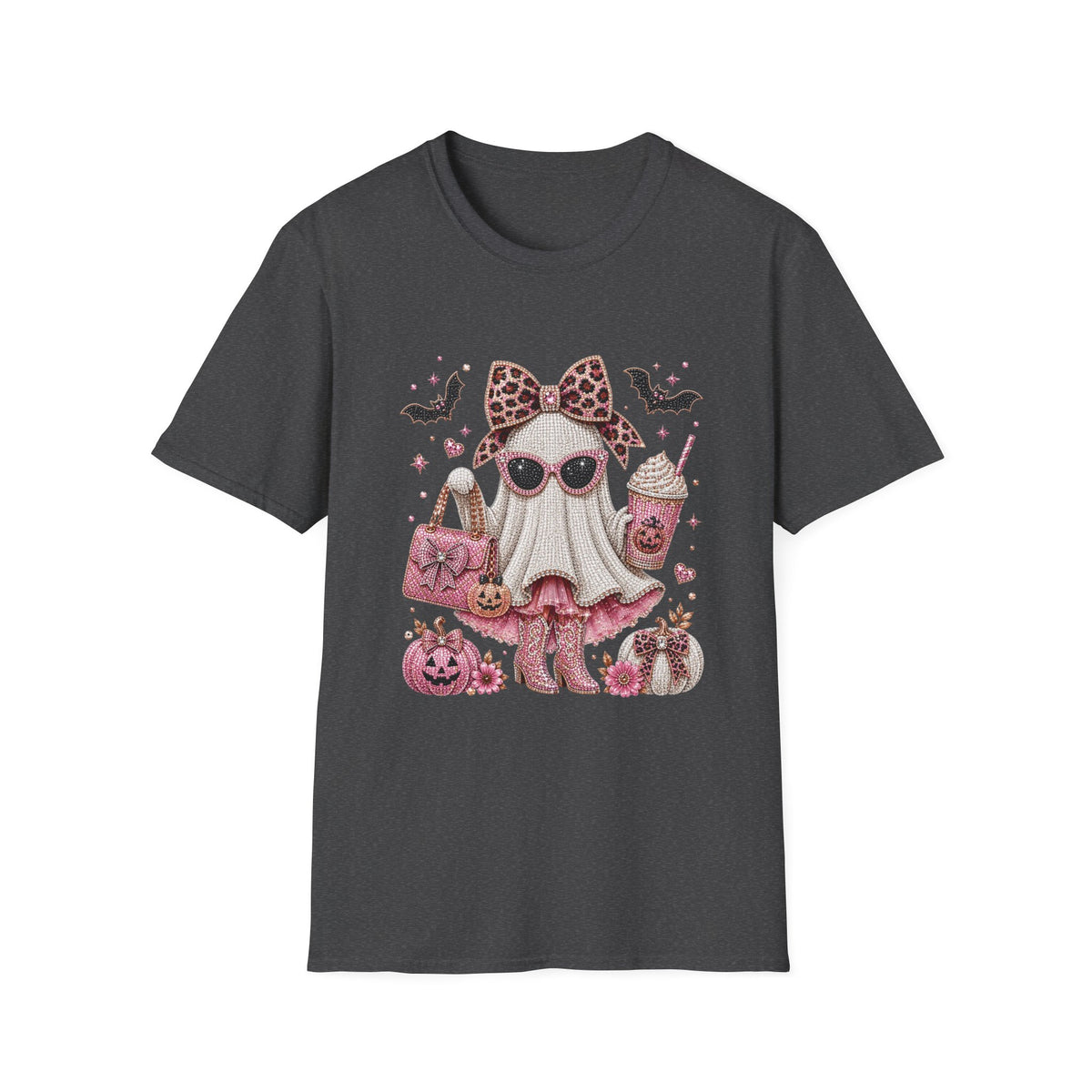 Cute Pink Leopard Ghost T-Shirt — Halloween Girly Graphic Tee