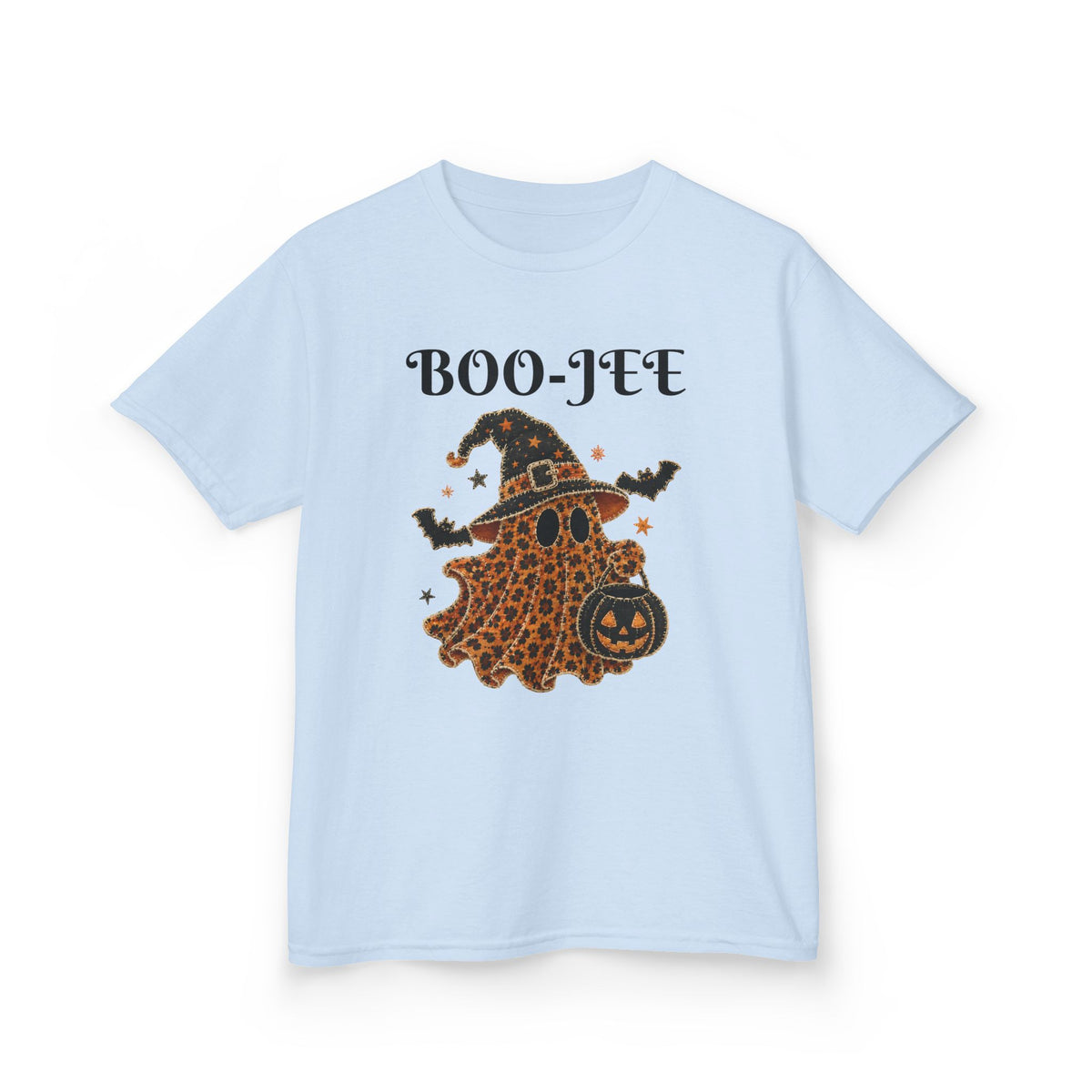 Kids Halloween Tee — "Boo-Jei" Leopard Ghost Witch Shirt