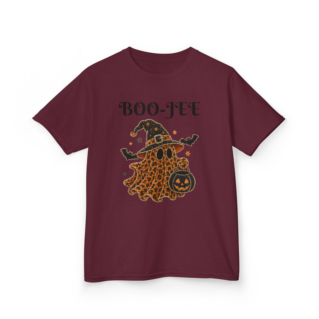 Kids Halloween Tee — "Boo-Jei" Leopard Ghost Witch Shirt