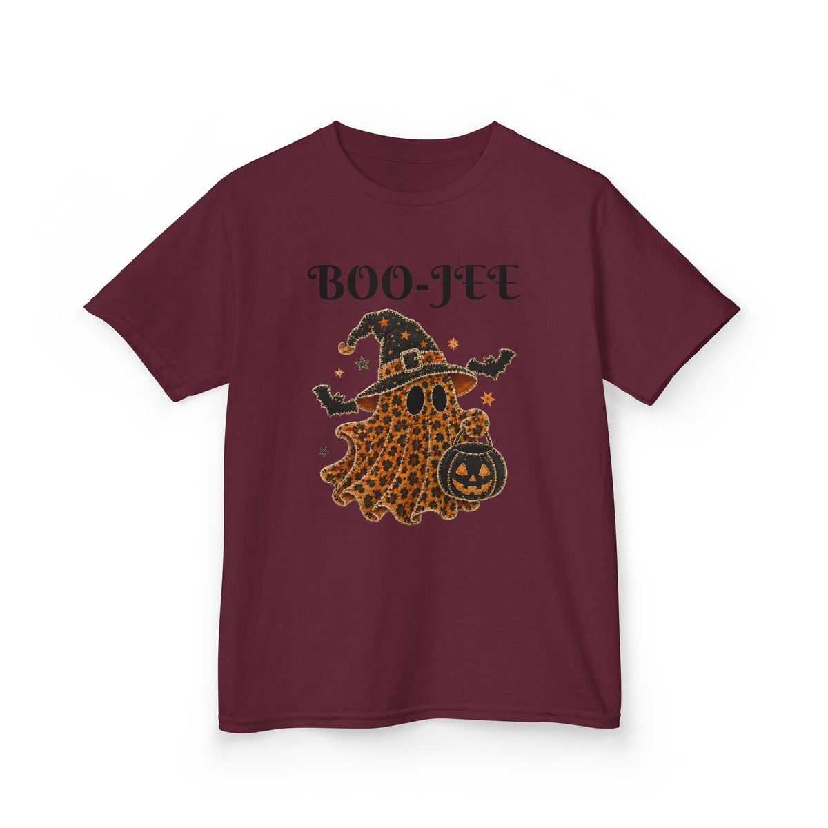 Kids Halloween Tee — "Boo-Jei" Leopard Ghost Witch Shirt