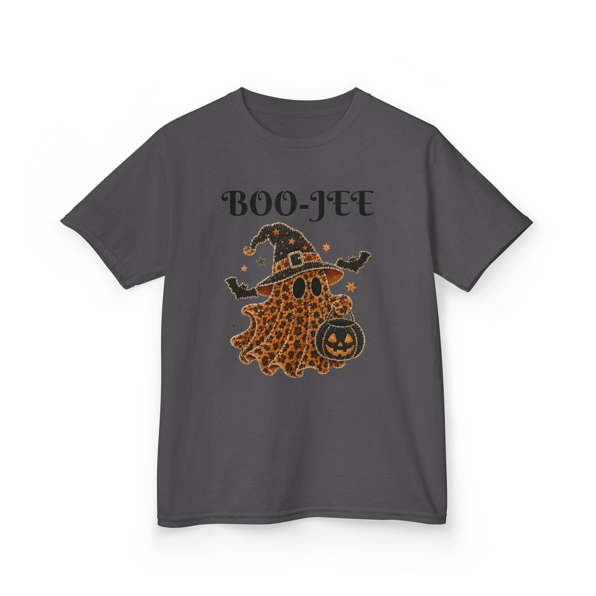 Kids Halloween Tee — "Boo-Jei" Leopard Ghost Witch Shirt