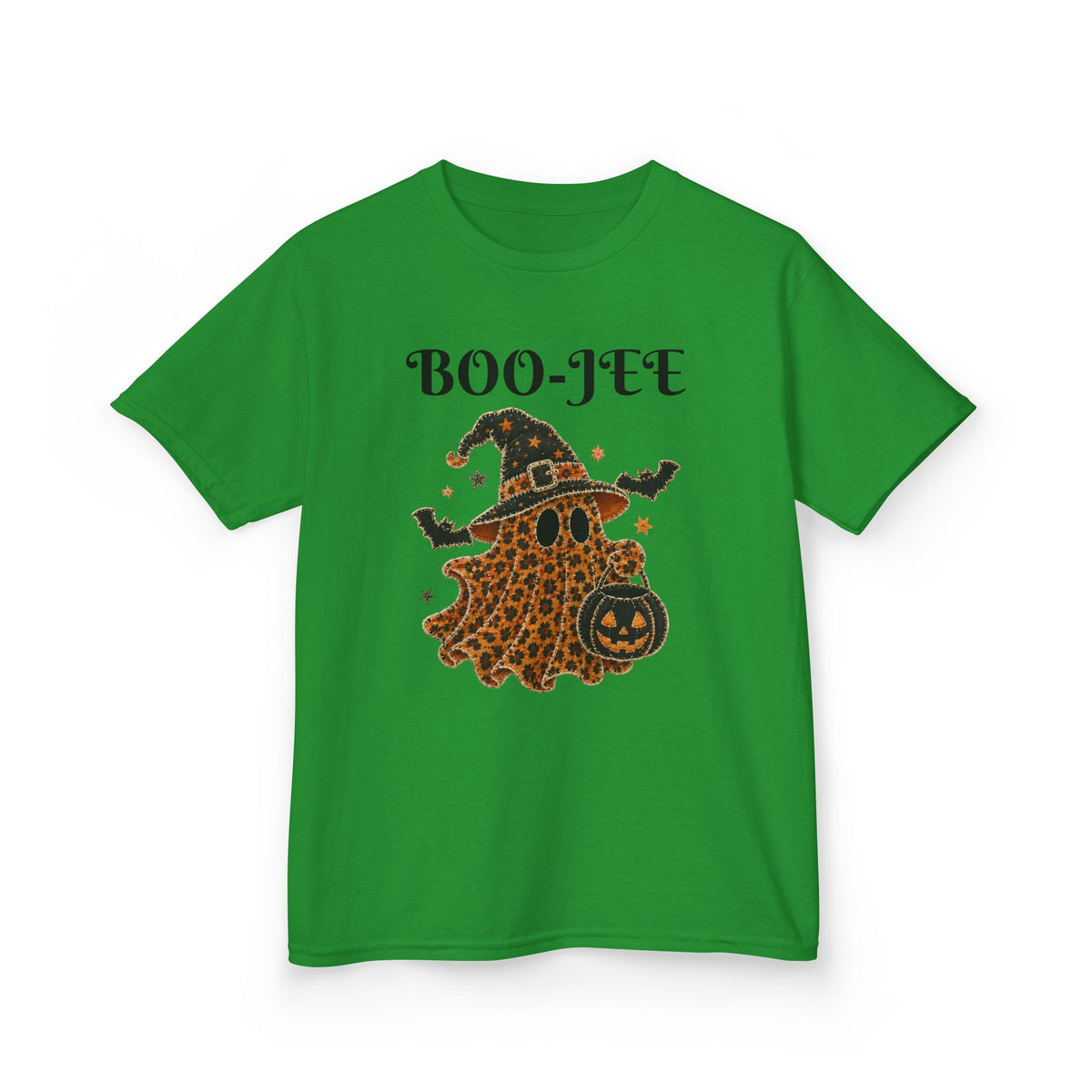 Kids Halloween Tee — "Boo-Jei" Leopard Ghost Witch Shirt