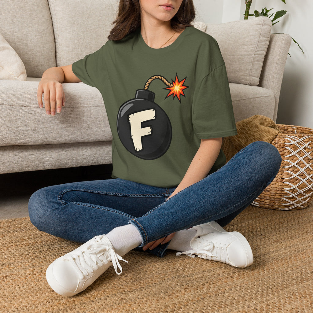 Funny F-Bomb Graphic T‑Shirt — 'F' Letter Cartoon Bomb Design