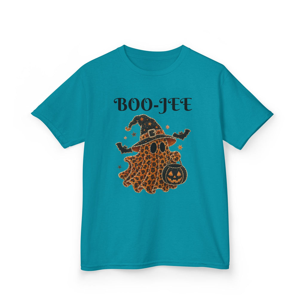 Kids Halloween Tee — "Boo-Jei" Leopard Ghost Witch Shirt