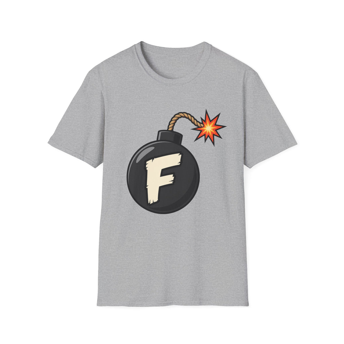 Funny F-Bomb Graphic T‑Shirt — 'F' Letter Cartoon Bomb Design