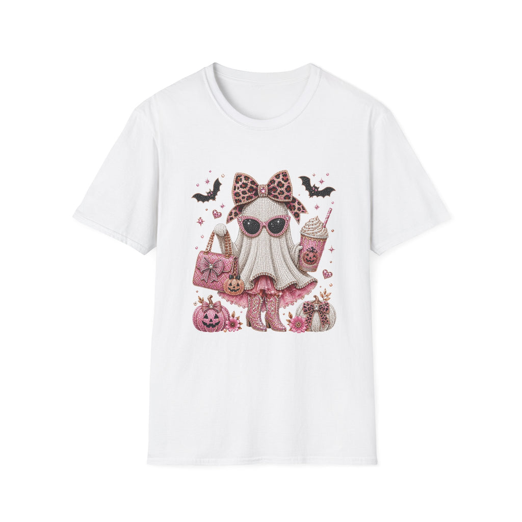 Cute Pink Leopard Ghost T-Shirt — Halloween Girly Graphic Tee