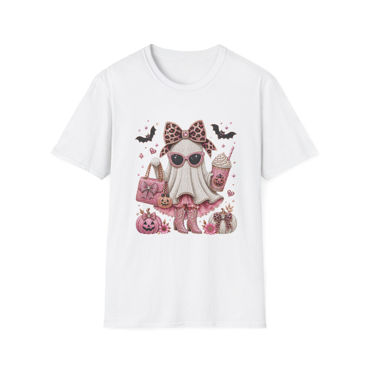 Cute Pink Leopard Ghost T-Shirt — Halloween Girly Graphic Tee