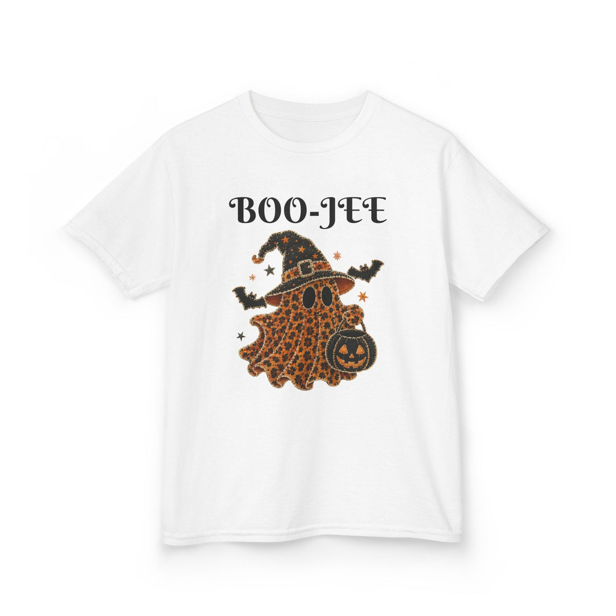 Kids Halloween Tee — "Boo-Jei" Leopard Ghost Witch Shirt