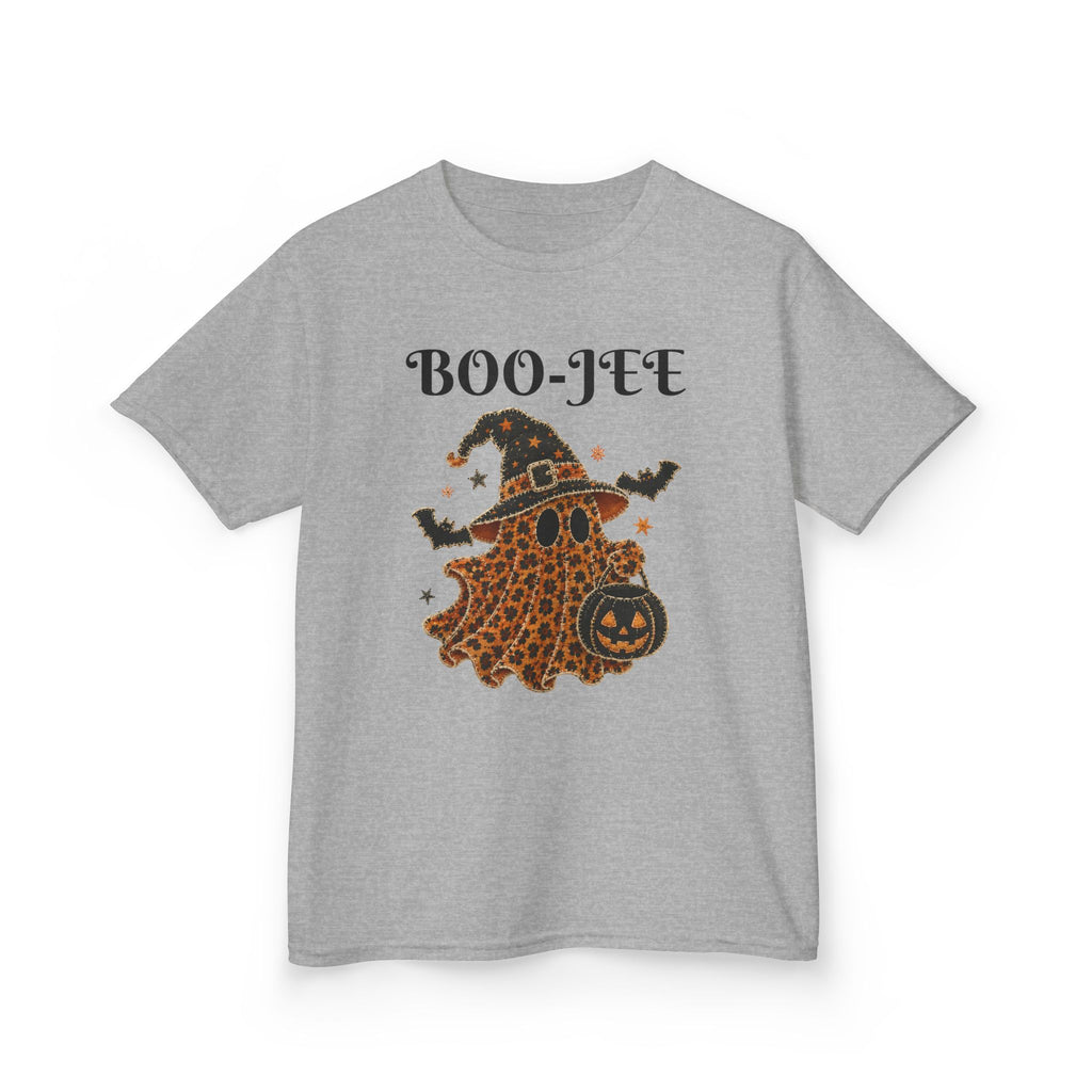 Kids Halloween Tee — "Boo-Jei" Leopard Ghost Witch Shirt