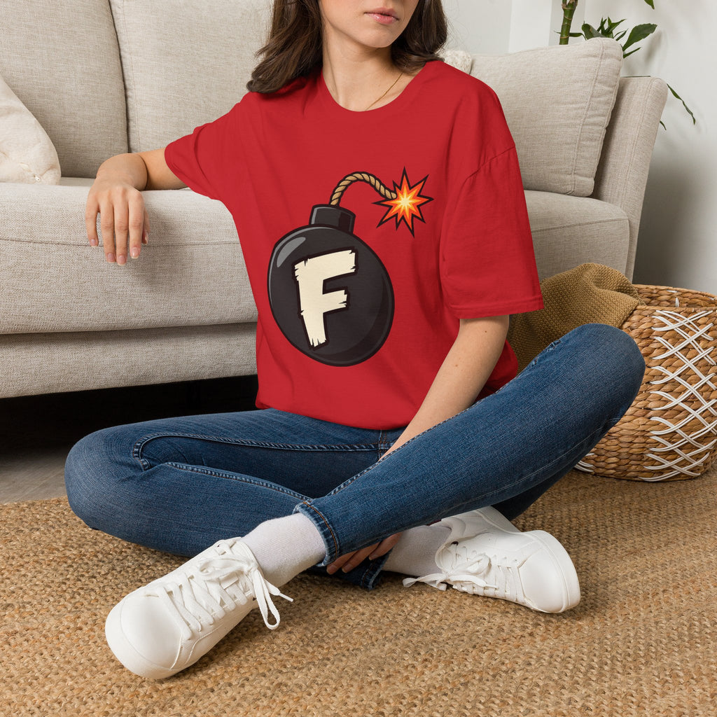 Funny F-Bomb Graphic T‑Shirt — 'F' Letter Cartoon Bomb Design