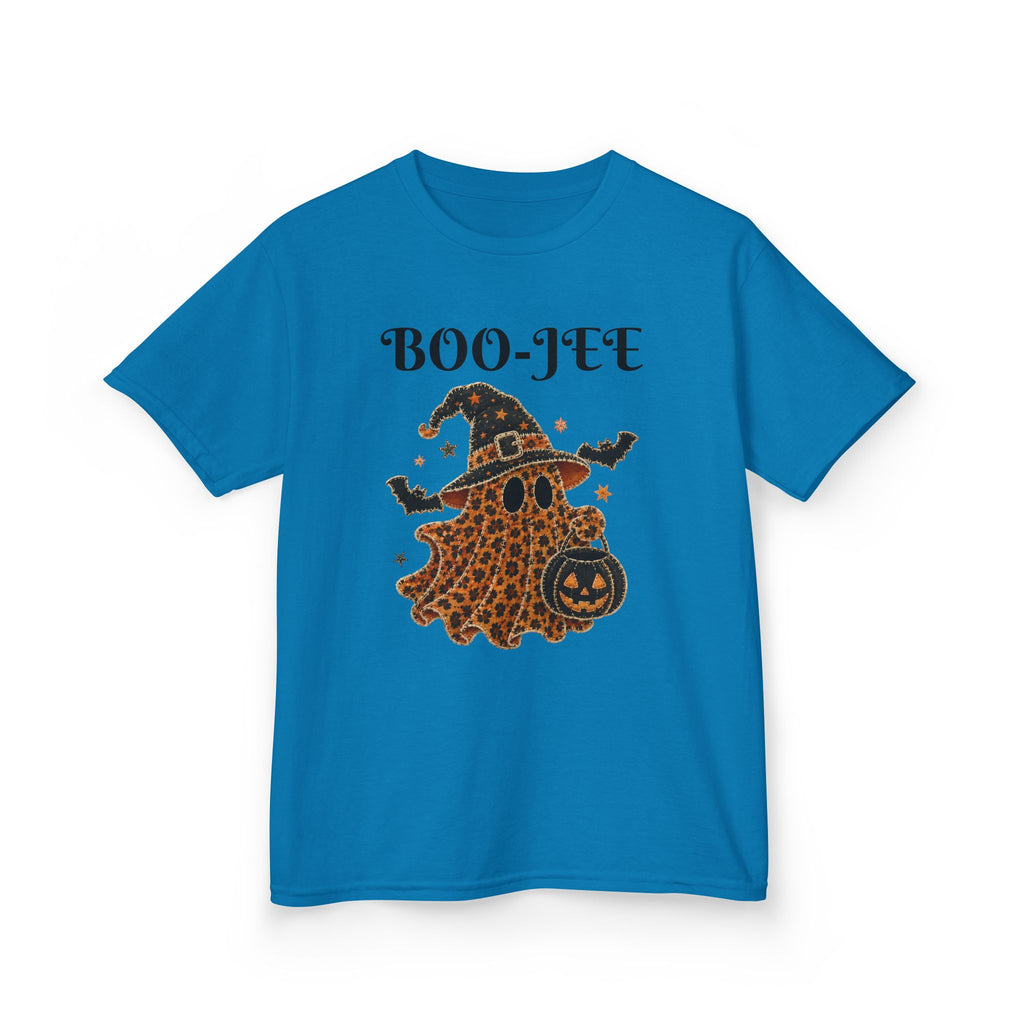 Kids Halloween Tee — "Boo-Jei" Leopard Ghost Witch Shirt