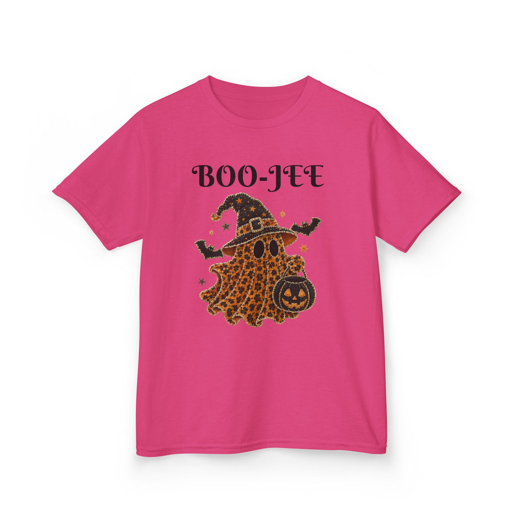 Kids Halloween Tee — "Boo-Jei" Leopard Ghost Witch Shirt