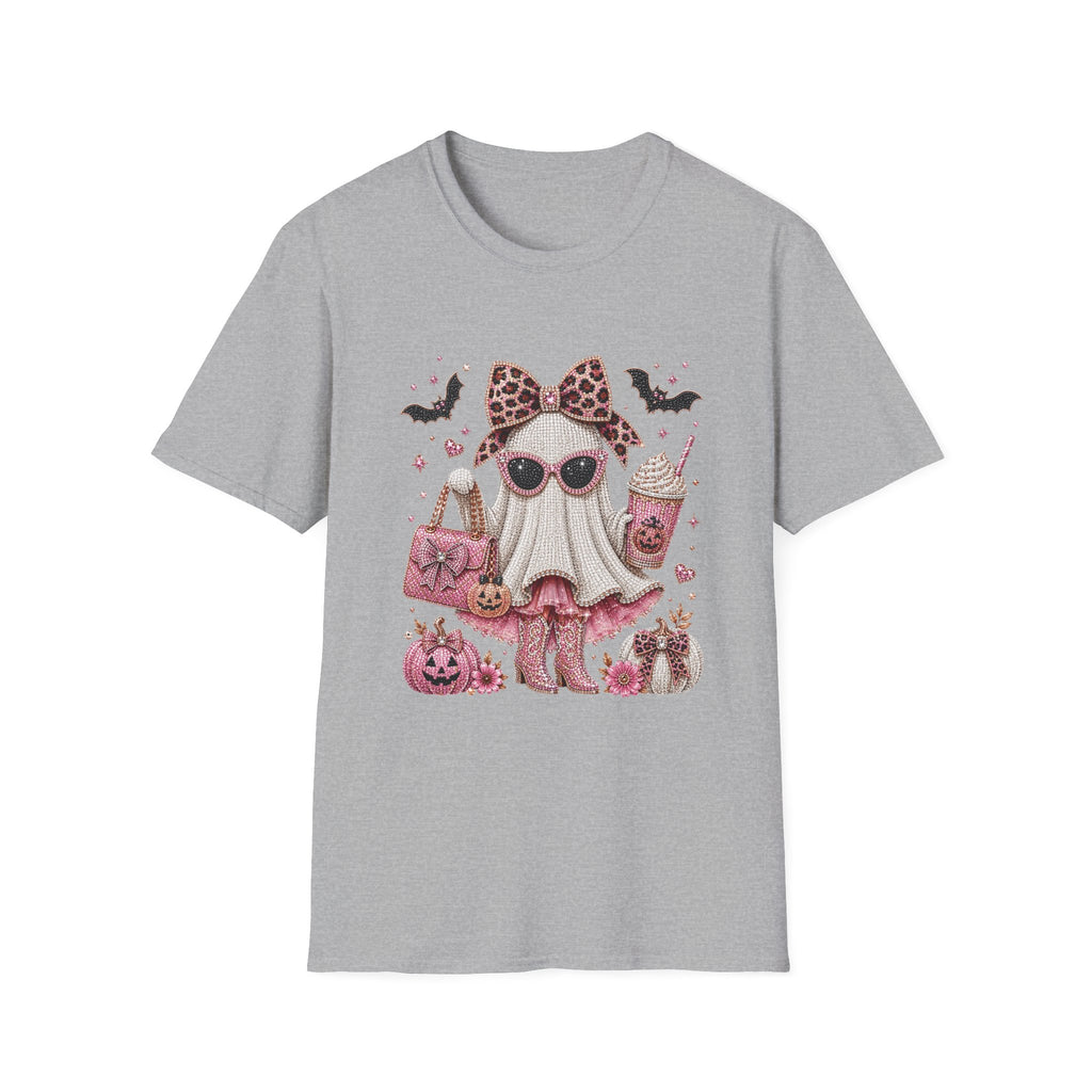 Cute Pink Leopard Ghost T-Shirt — Halloween Girly Graphic Tee