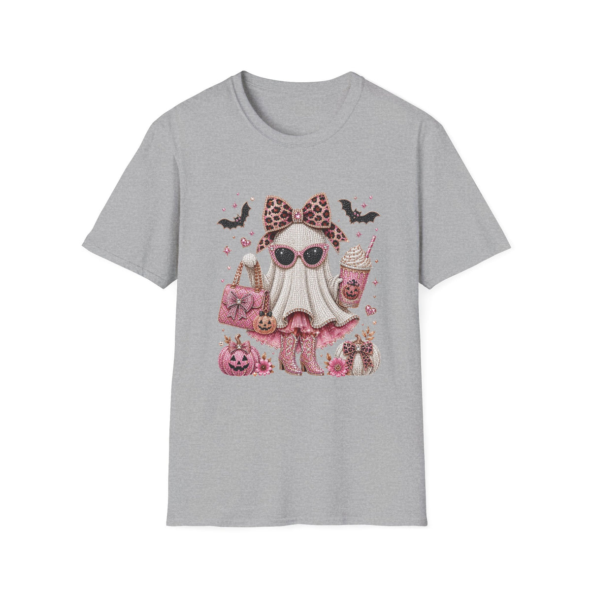 Cute Pink Leopard Ghost T-Shirt — Halloween Girly Graphic Tee
