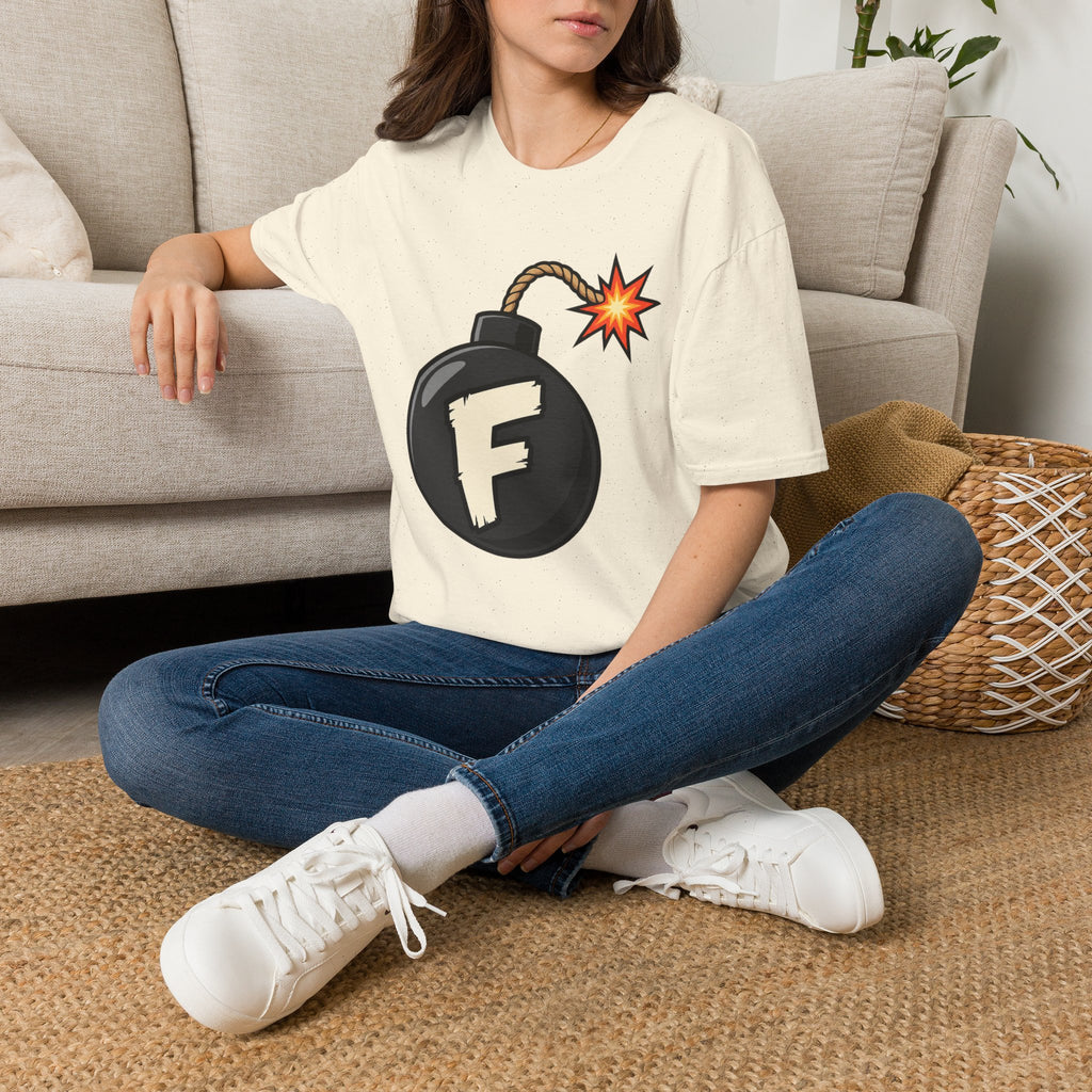 Funny F-Bomb Graphic T‑Shirt — 'F' Letter Cartoon Bomb Design