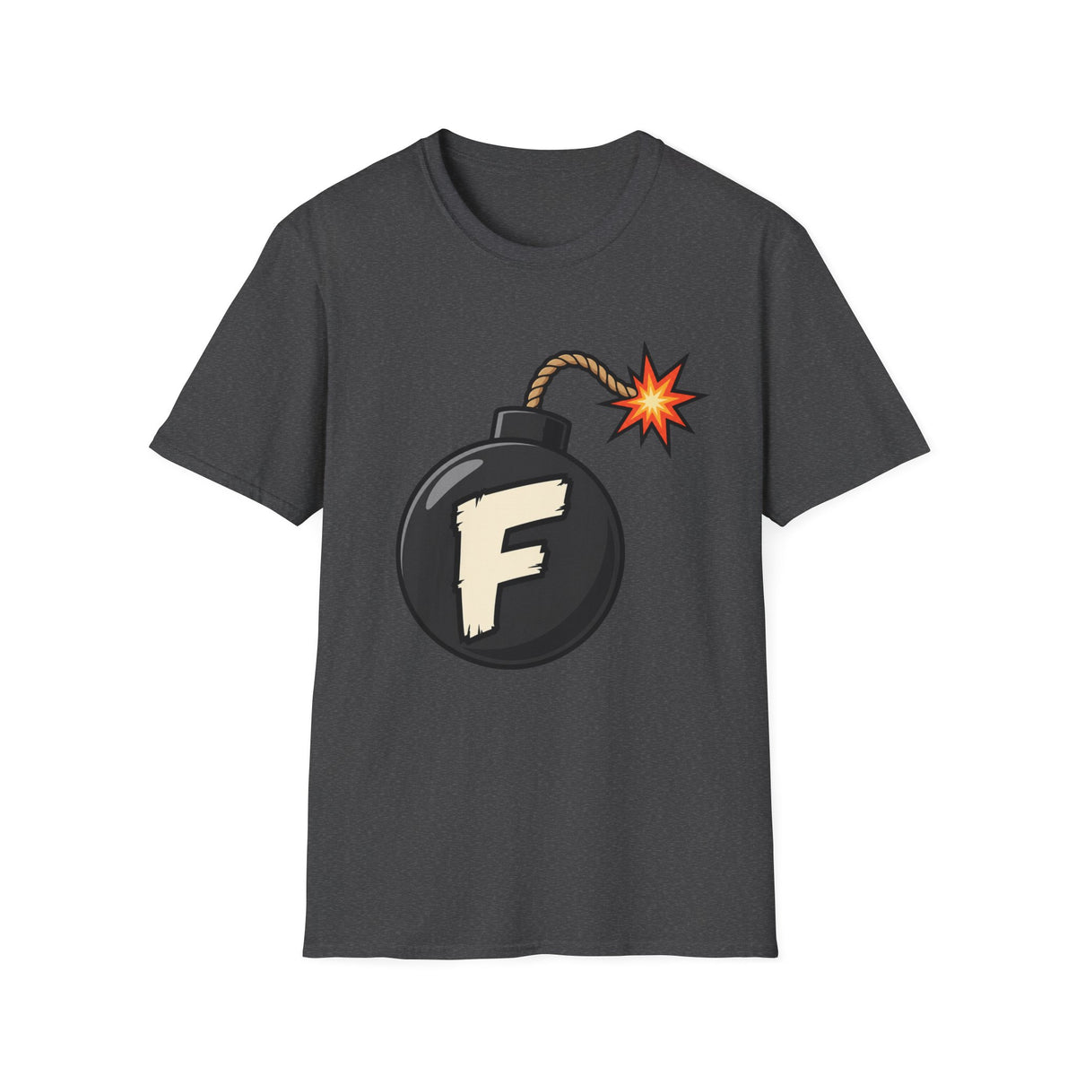 Funny F-Bomb Graphic T‑Shirt — 'F' Letter Cartoon Bomb Design