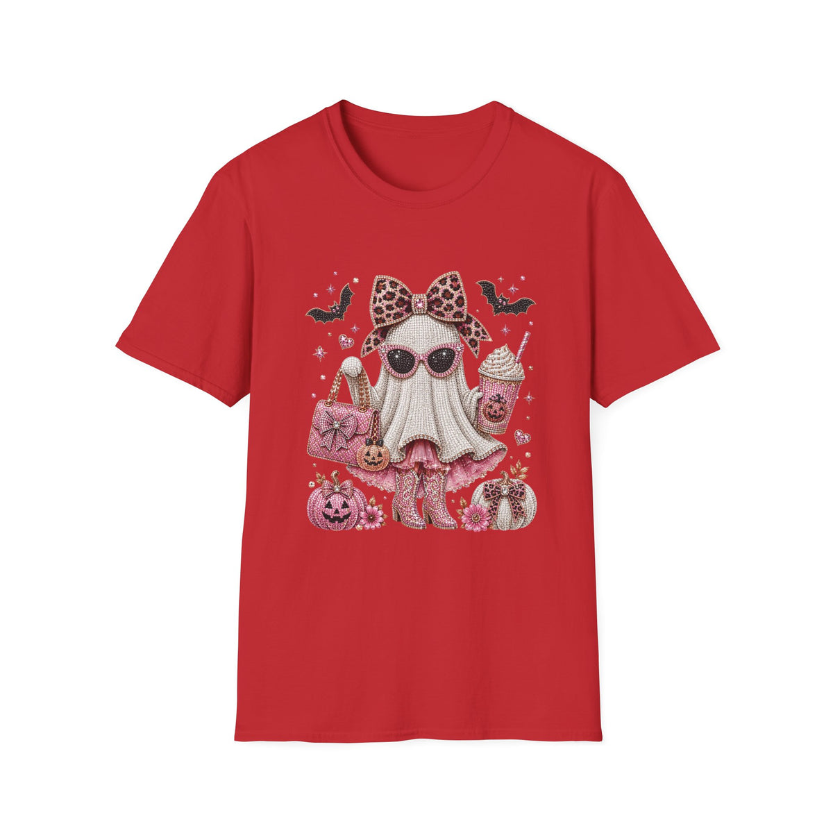 Cute Pink Leopard Ghost T-Shirt — Halloween Girly Graphic Tee