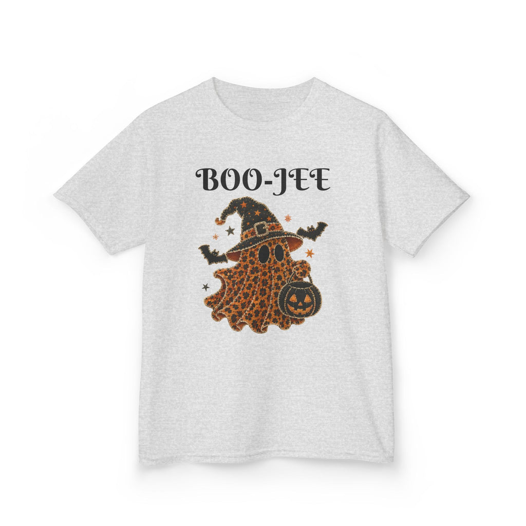 Kids Halloween Tee — "Boo-Jei" Leopard Ghost Witch Shirt