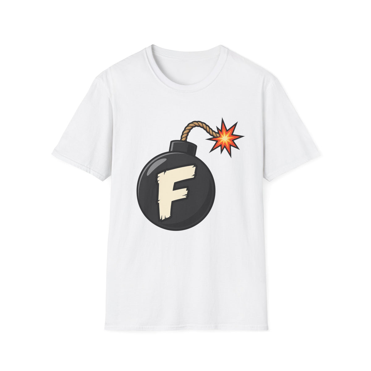 Funny F-Bomb Graphic T‑Shirt — 'F' Letter Cartoon Bomb Design