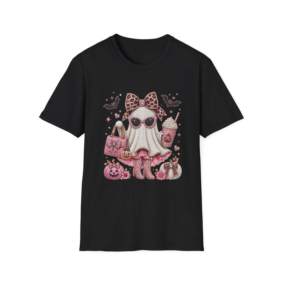 Cute Pink Leopard Ghost T-Shirt — Halloween Girly Graphic Tee
