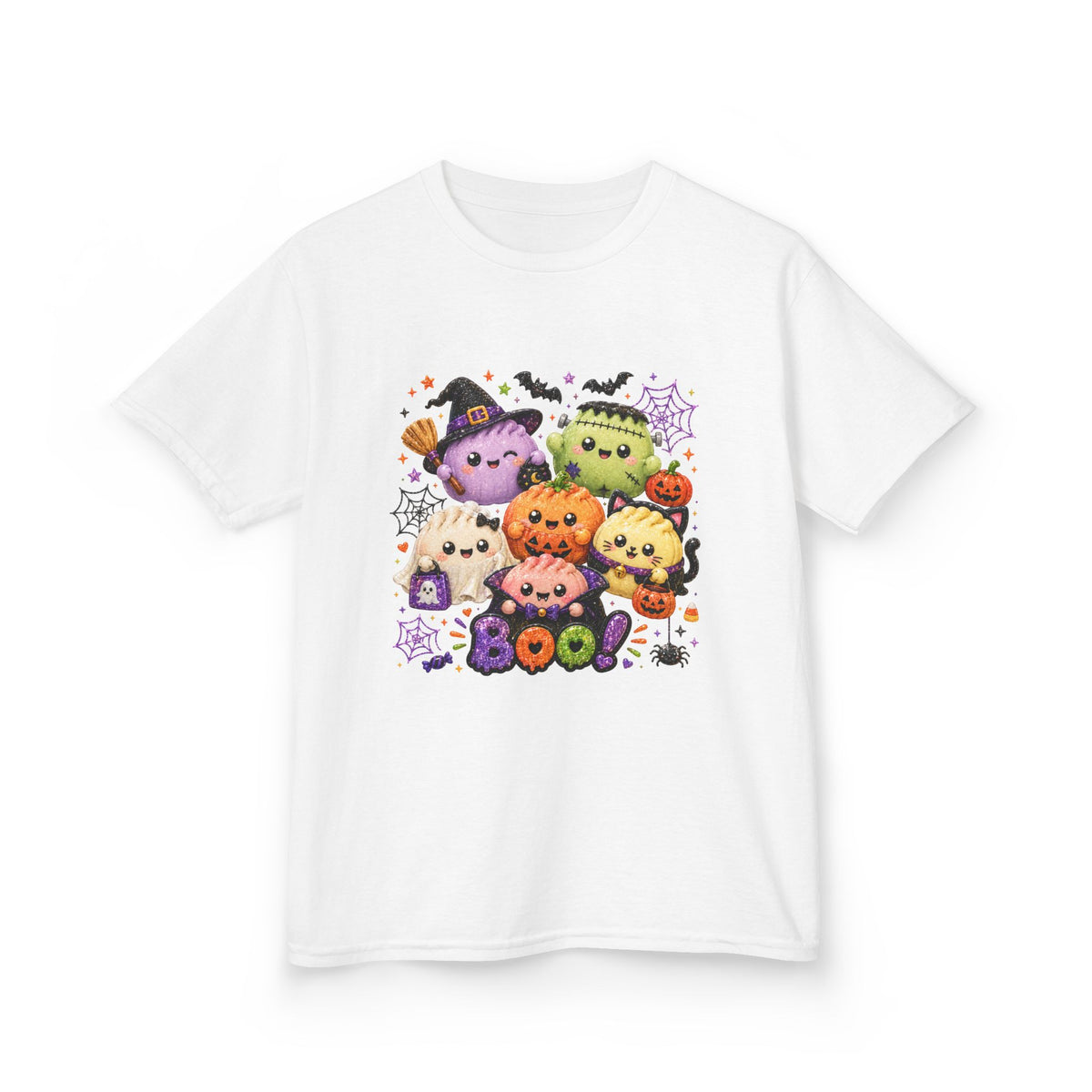 Kids Halloween Squish Dumplings Boo Tee — Cute Kawaii Ghosts & Pumpkin Friends