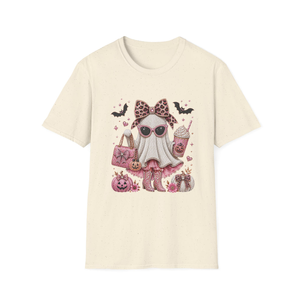 Cute Pink Leopard Ghost T-Shirt — Halloween Girly Graphic Tee