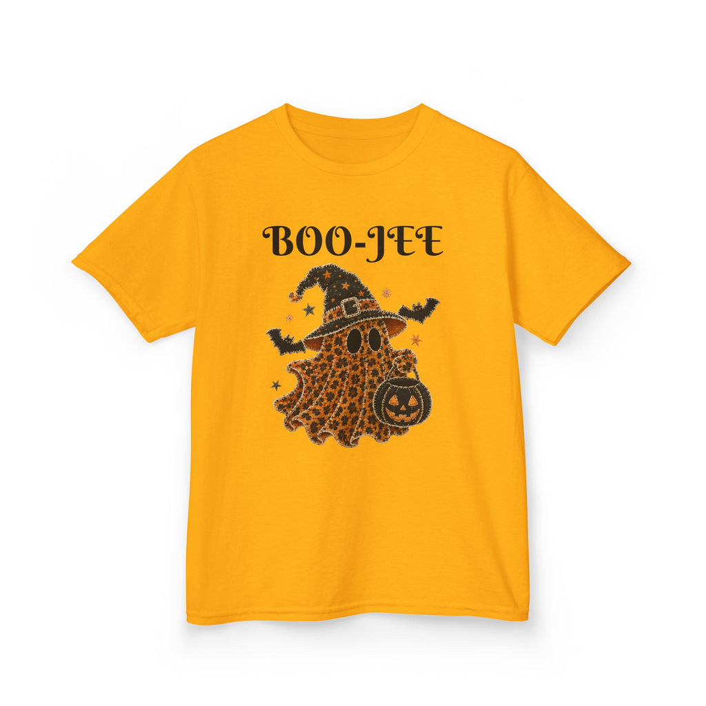 Kids Halloween Tee — "Boo-Jei" Leopard Ghost Witch Shirt