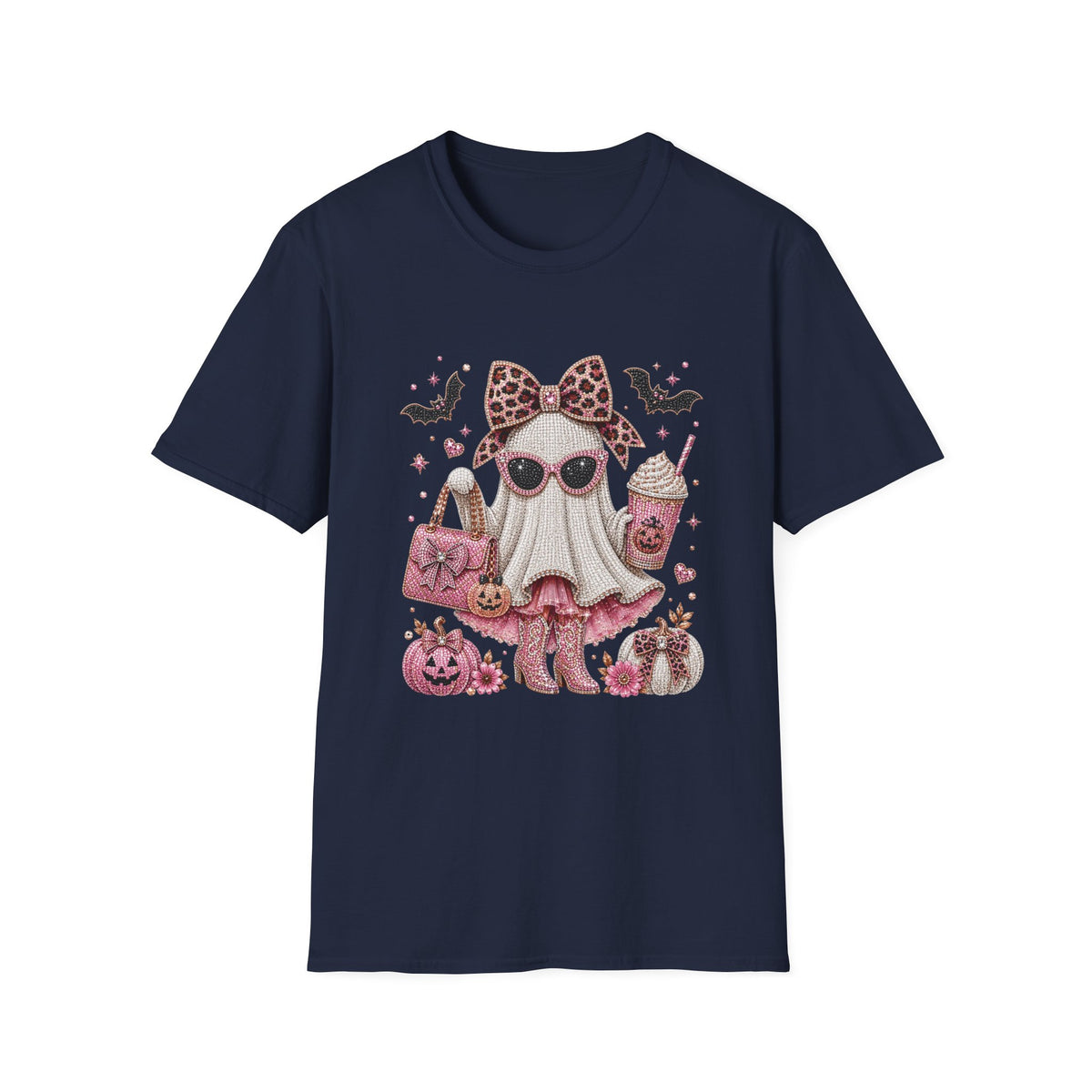 Cute Pink Leopard Ghost T-Shirt — Halloween Girly Graphic Tee