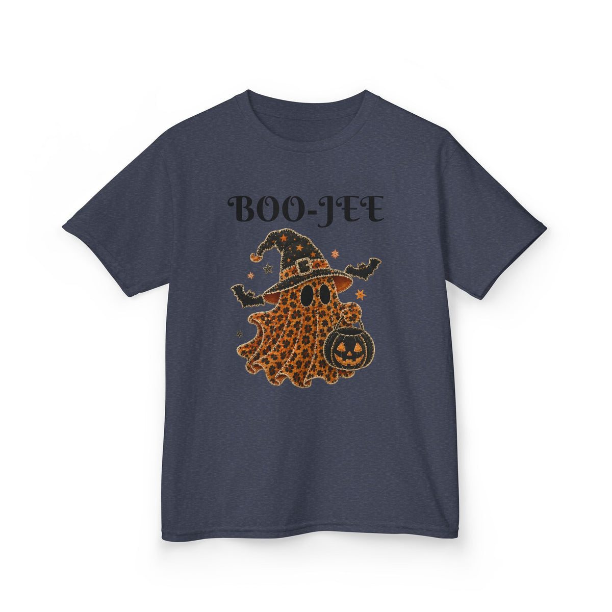 Kids Halloween Tee — "Boo-Jei" Leopard Ghost Witch Shirt