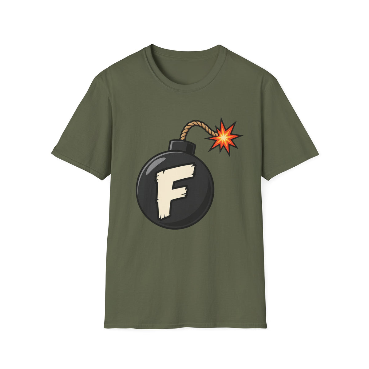Funny F-Bomb Graphic T‑Shirt — 'F' Letter Cartoon Bomb Design