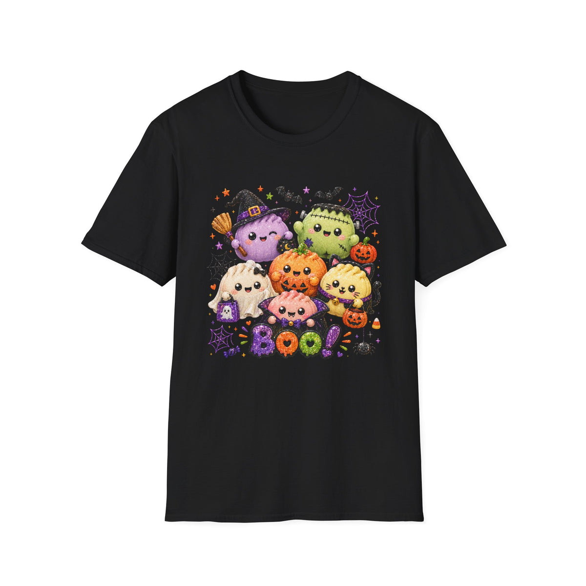 Cute Halloween Squish Dumplings Pumpkin & Monster T-Shirt — Kawaii Trick-or-Treat 'Boo' Tee