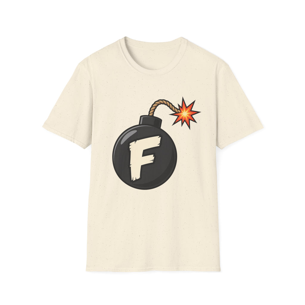 Funny F-Bomb Graphic T‑Shirt — 'F' Letter Cartoon Bomb Design