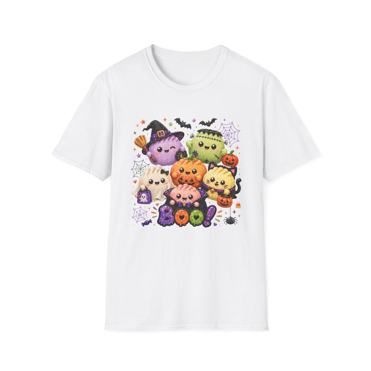 Cute Halloween Squish Dumplings Pumpkin & Monster T-Shirt — Kawaii Trick-or-Treat 'Boo' Tee