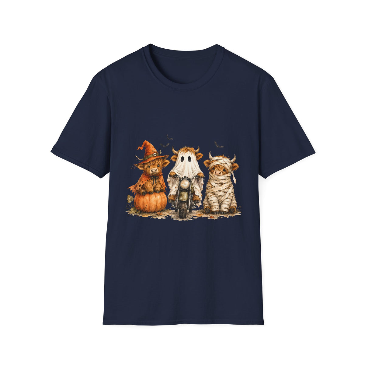 Halloween Highland Cows T-Shirt — Cute Cow Trio in Costumes