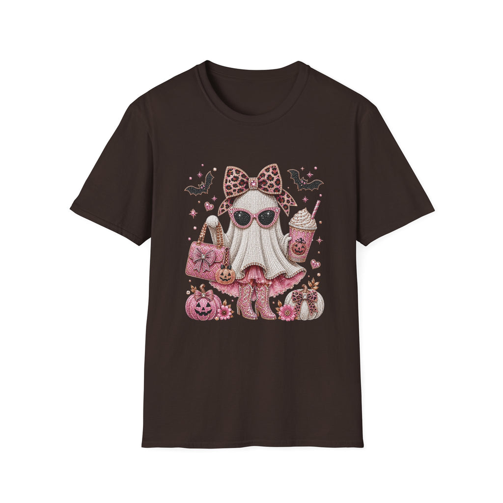 Cute Pink Leopard Ghost T-Shirt — Halloween Girly Graphic Tee
