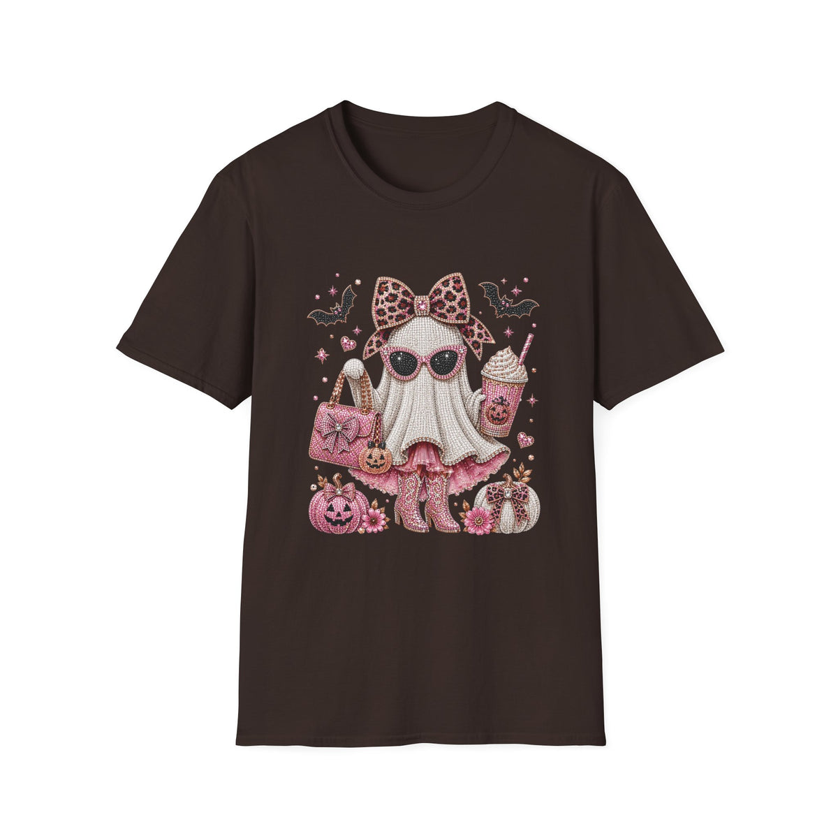 Cute Pink Leopard Ghost T-Shirt — Halloween Girly Graphic Tee