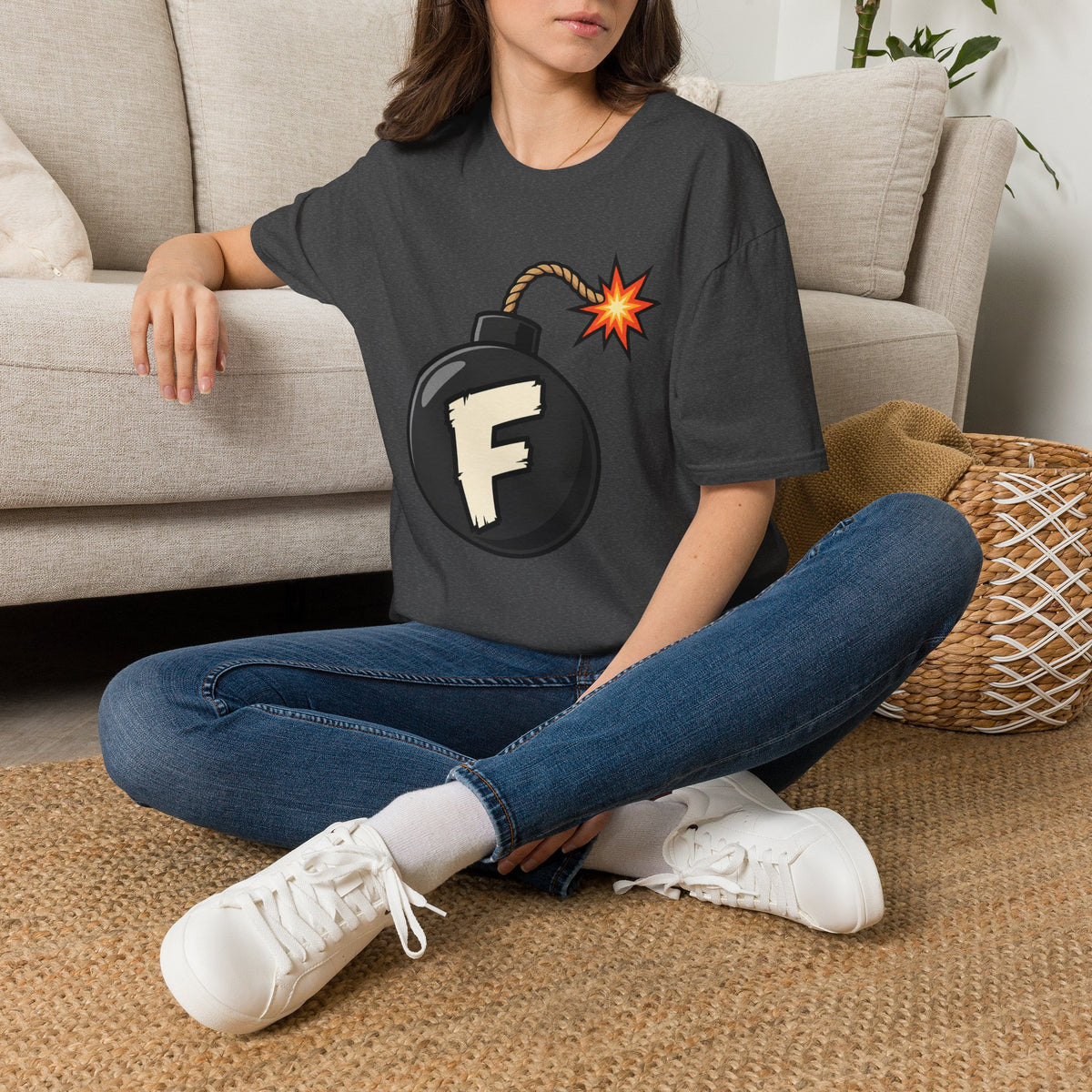 Funny F-Bomb Graphic T‑Shirt — 'F' Letter Cartoon Bomb Design