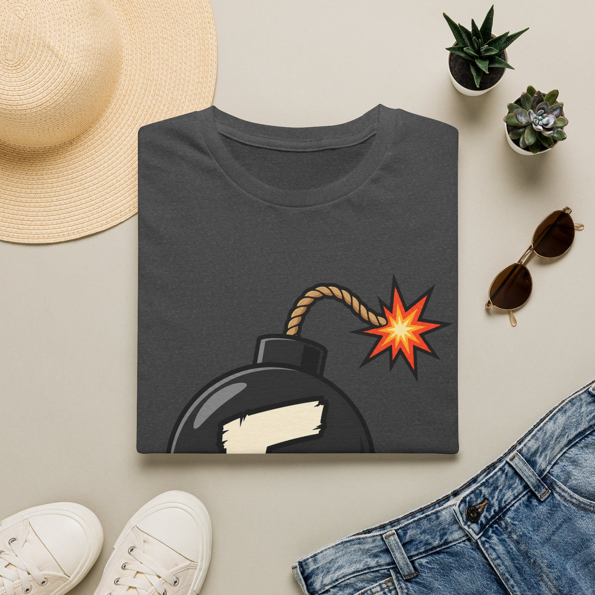 Funny F-Bomb Graphic T‑Shirt — 'F' Letter Cartoon Bomb Design