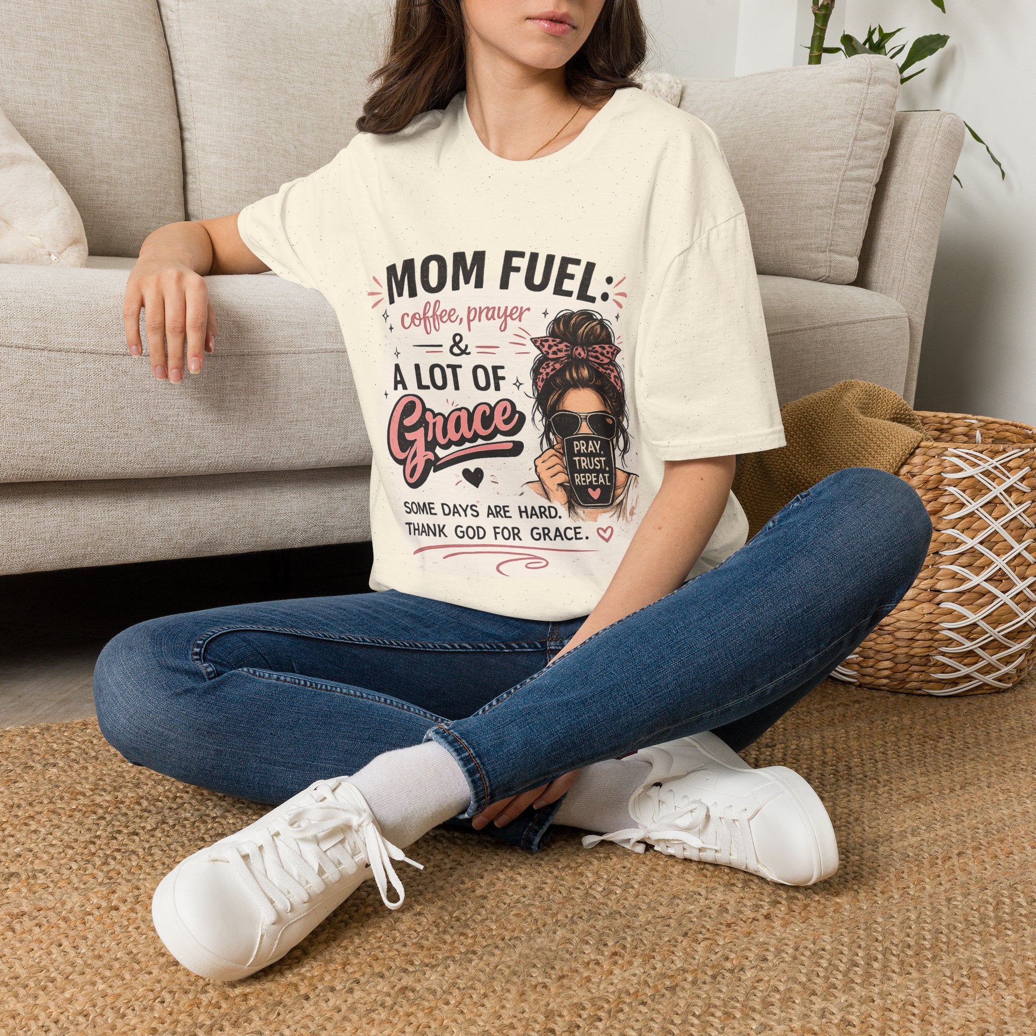 Mom Fuel T‑Shirt — "Coffee, Prayer & A Lot of Grace" Graphic Tee for Moms