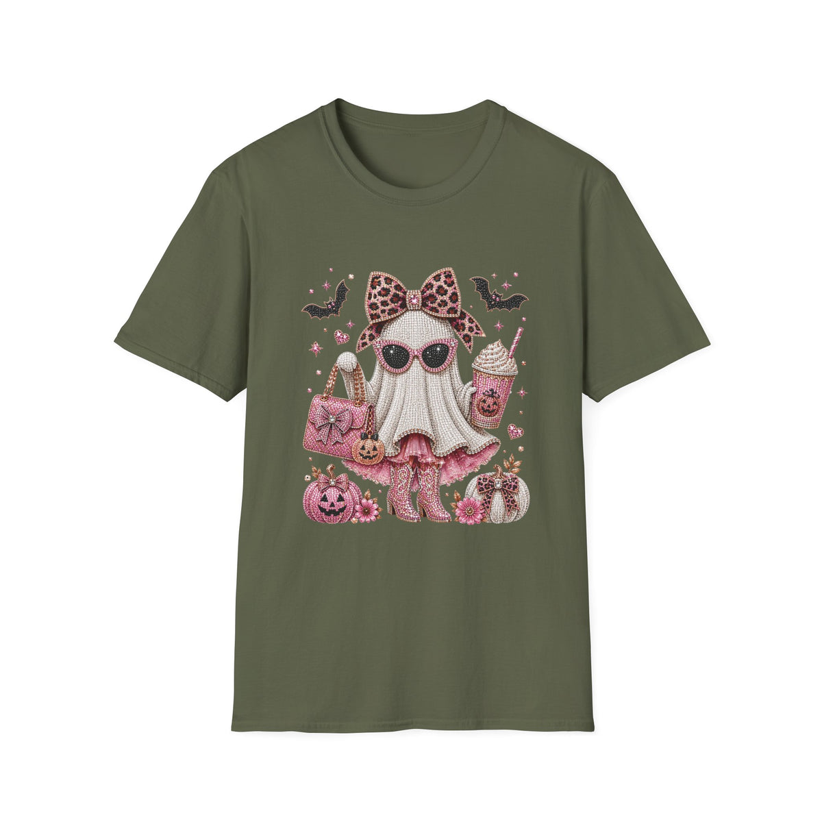 Cute Pink Leopard Ghost T-Shirt — Halloween Girly Graphic Tee