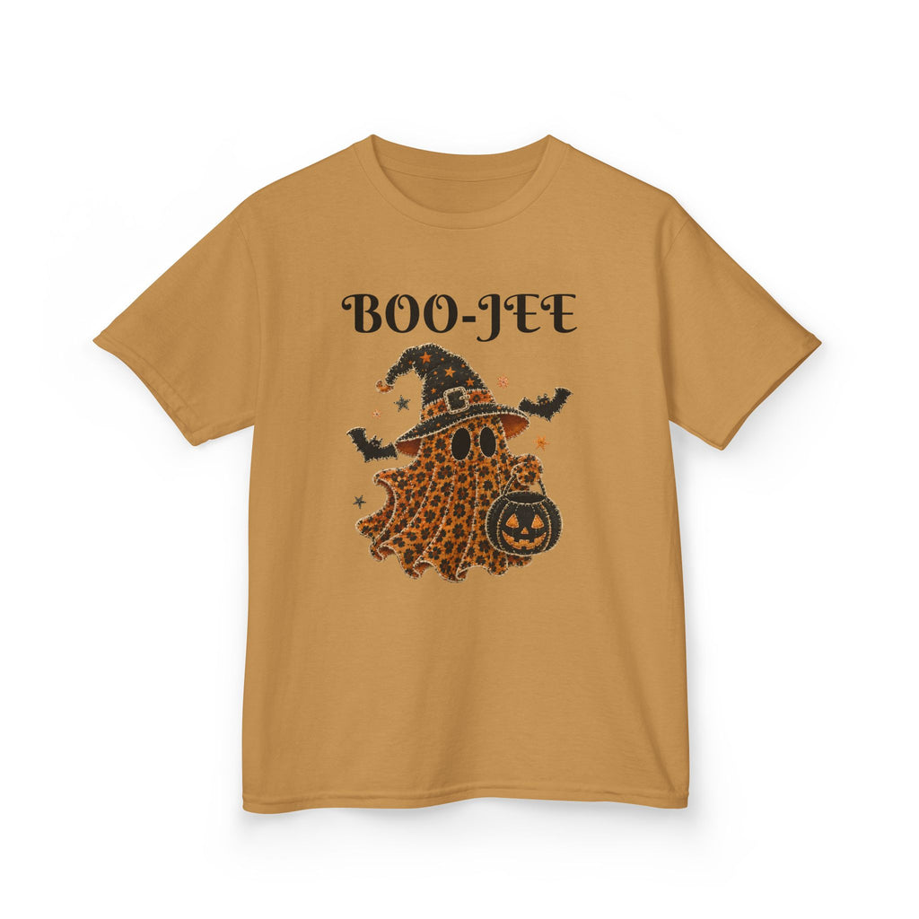 Kids Halloween Tee — "Boo-Jei" Leopard Ghost Witch Shirt