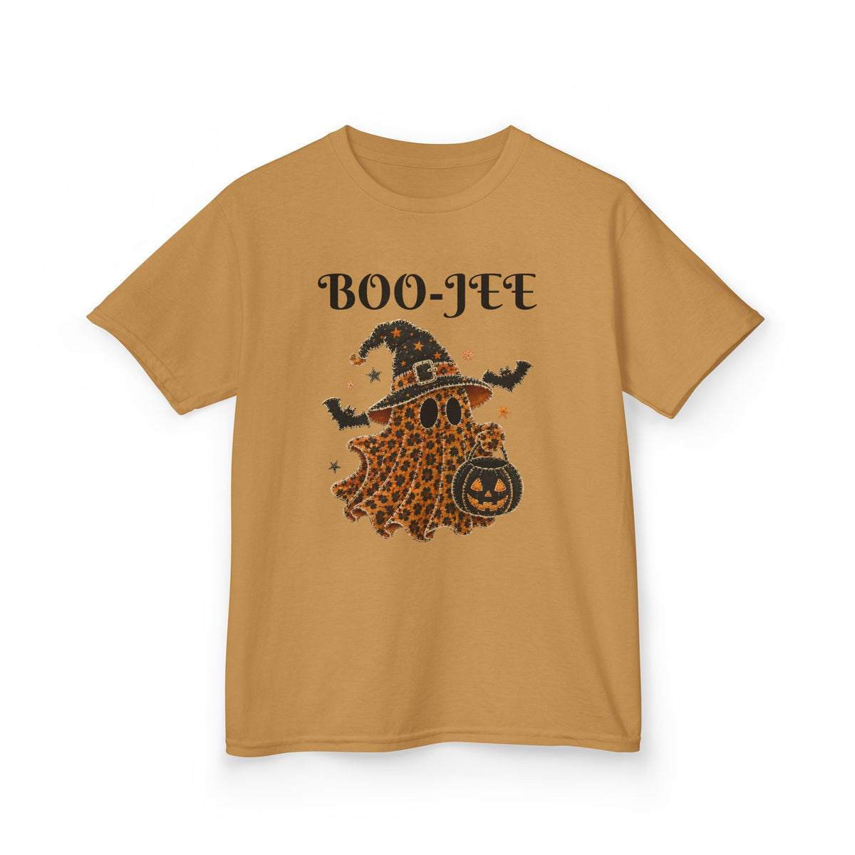 Kids Halloween Tee — "Boo-Jei" Leopard Ghost Witch Shirt